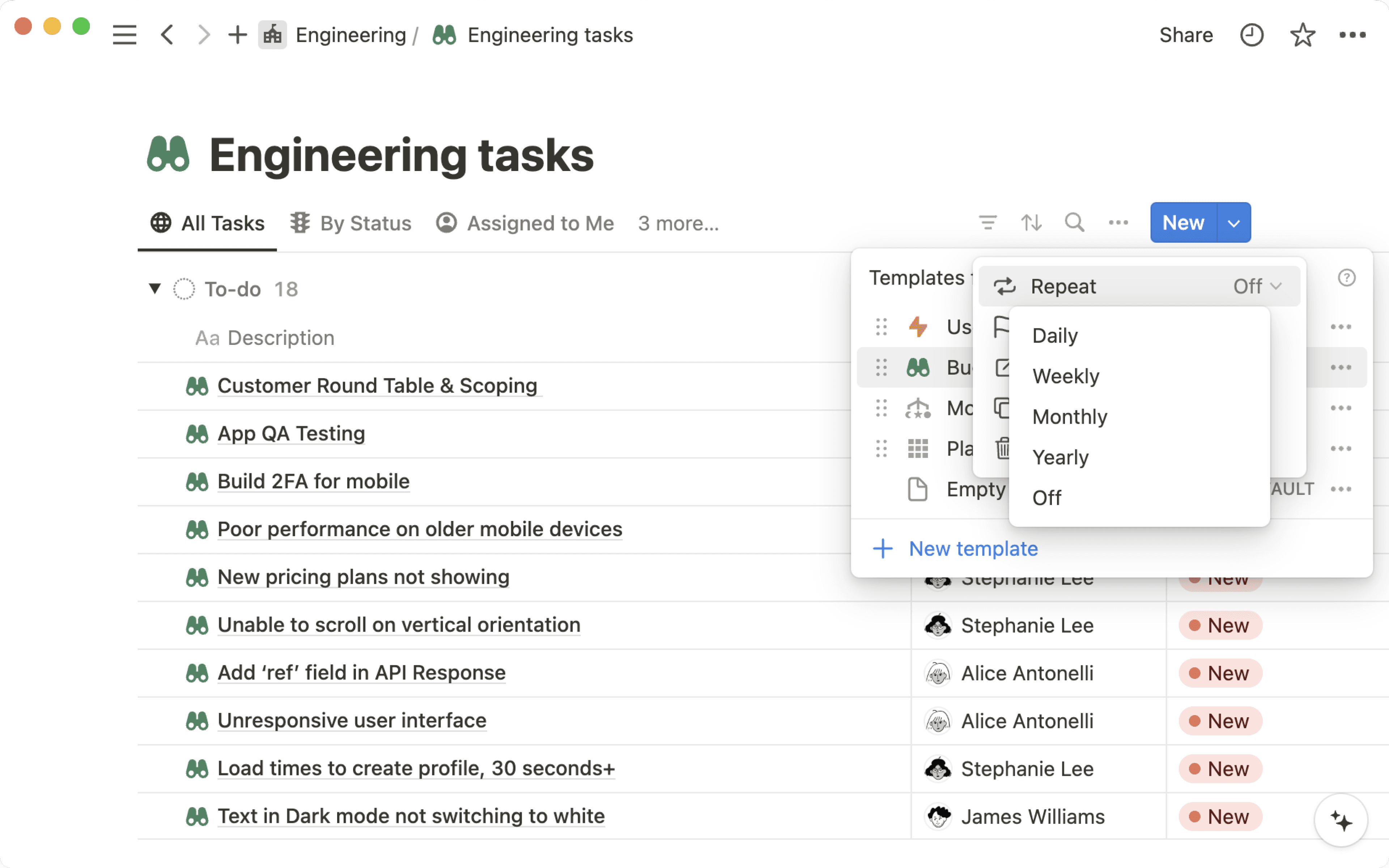 ca: plantillas de bases de datos repetidas