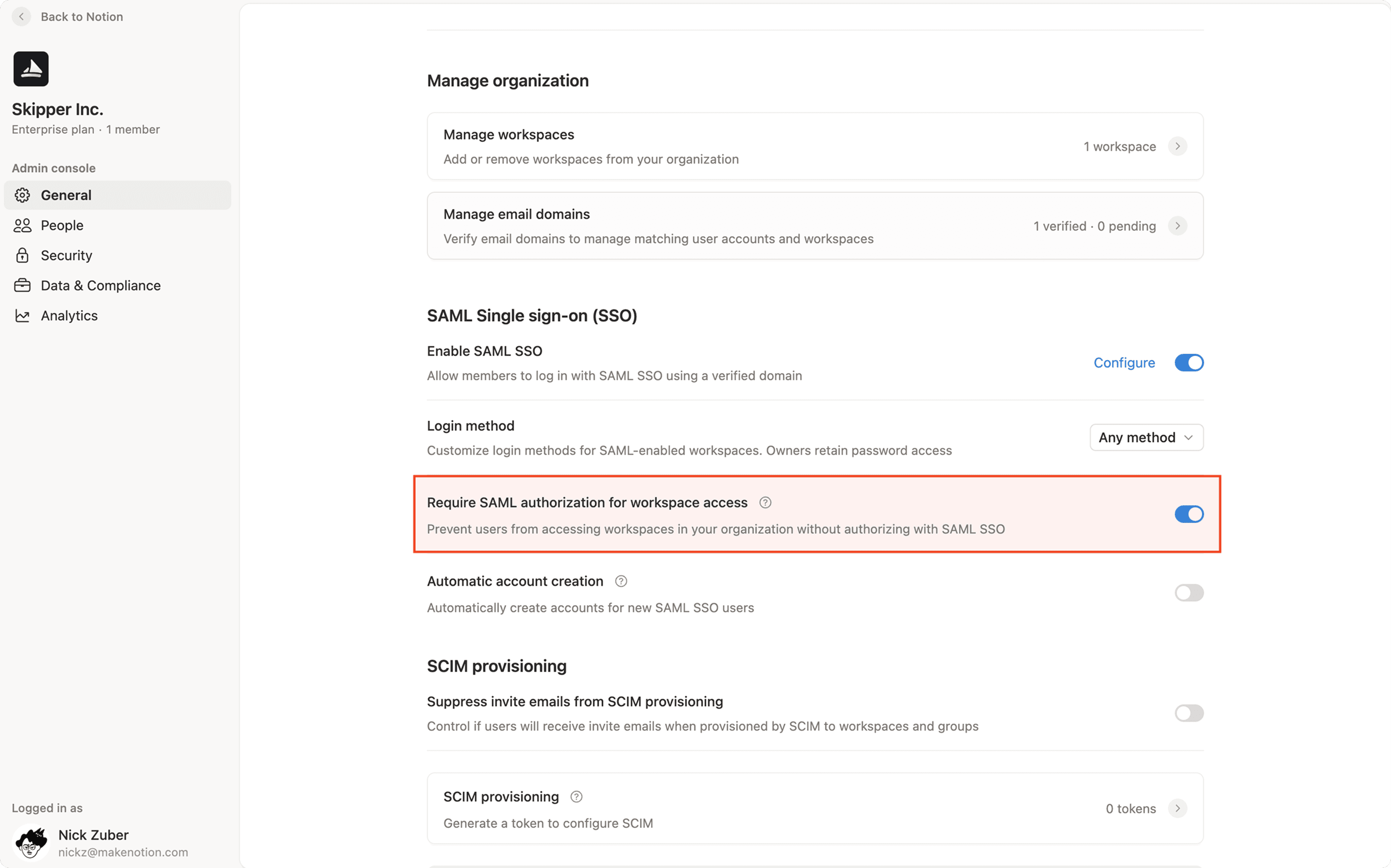ca: configuración de la autorización de saml para todo el espacio de trabajo