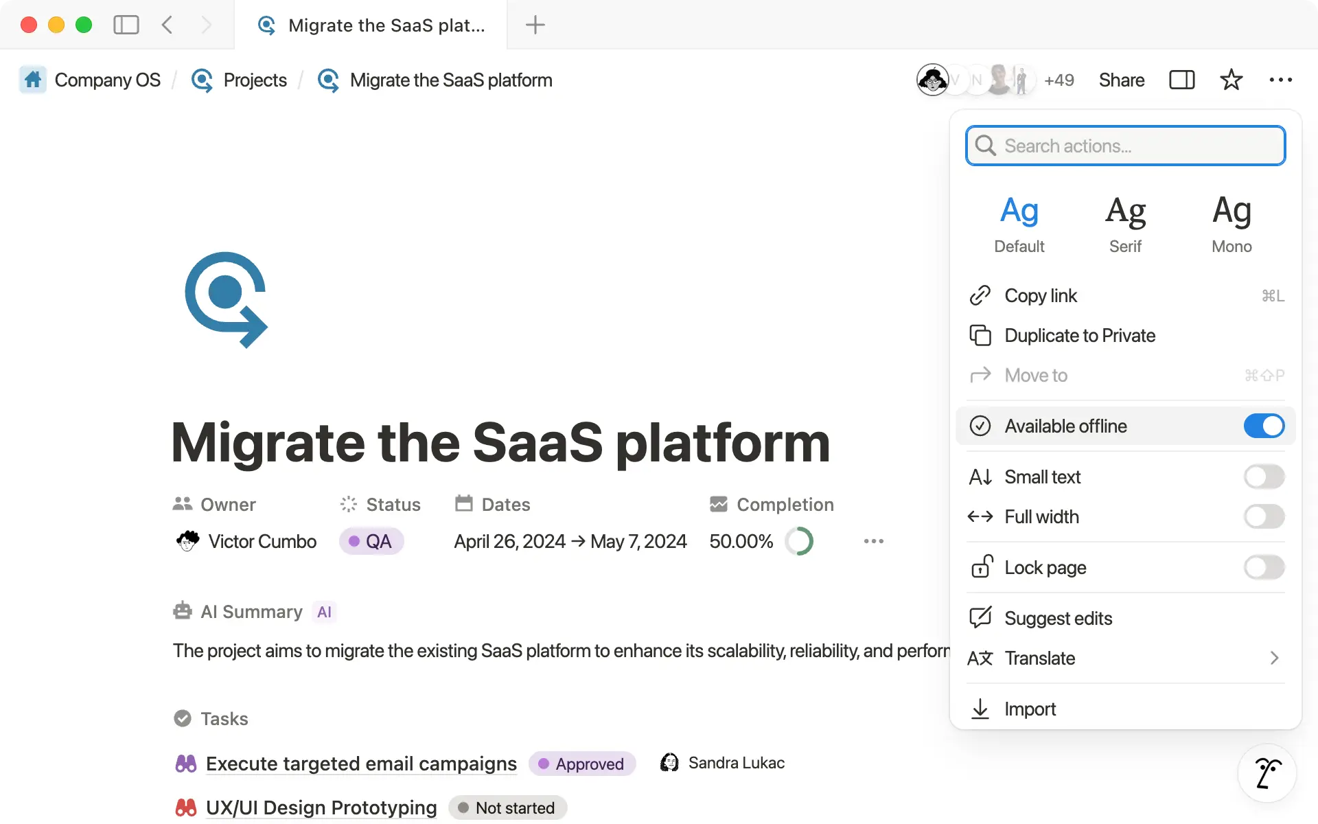 Captura de pantalla del modo sin conexión