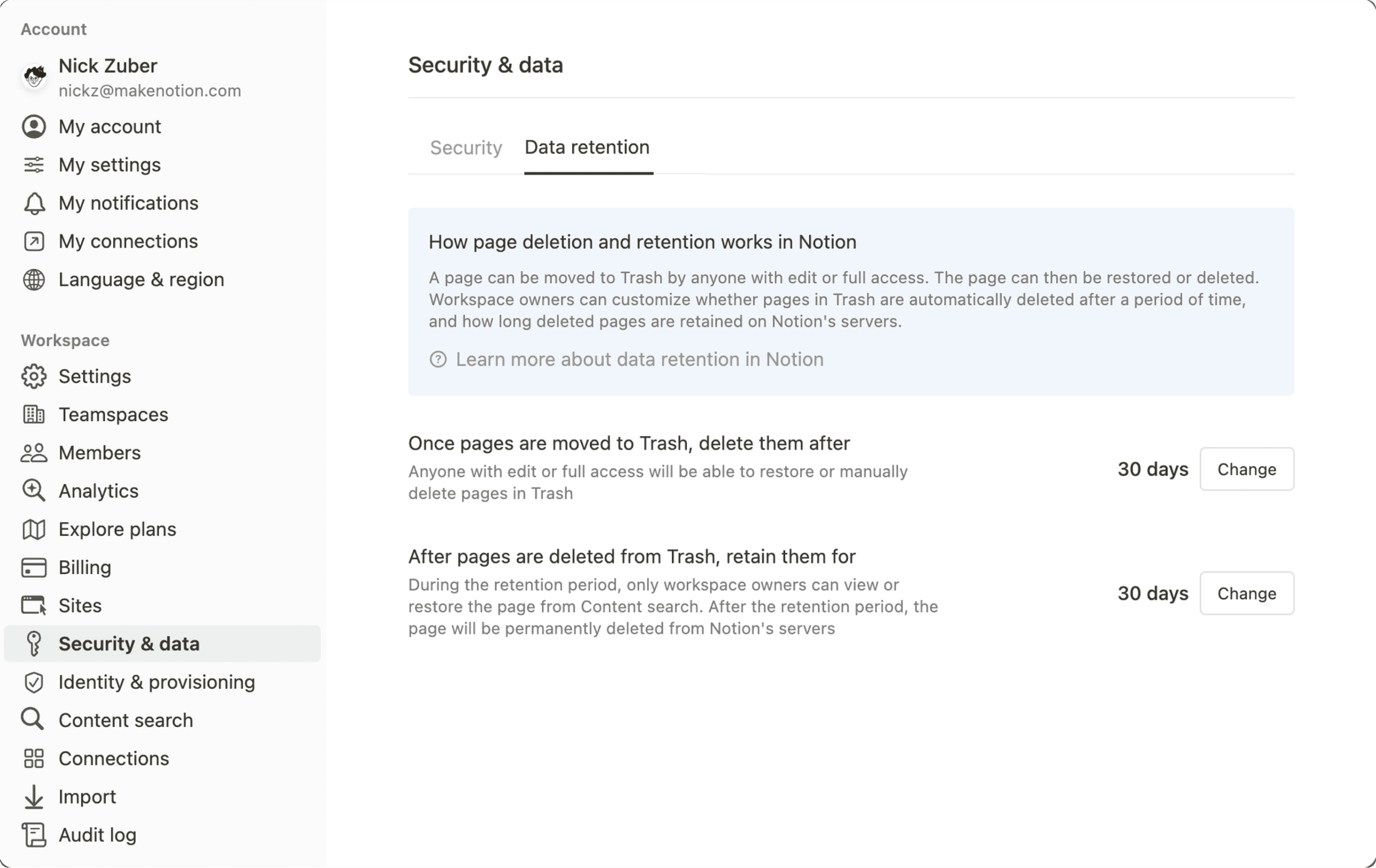 hc: configuración personalizada de conservación de datos