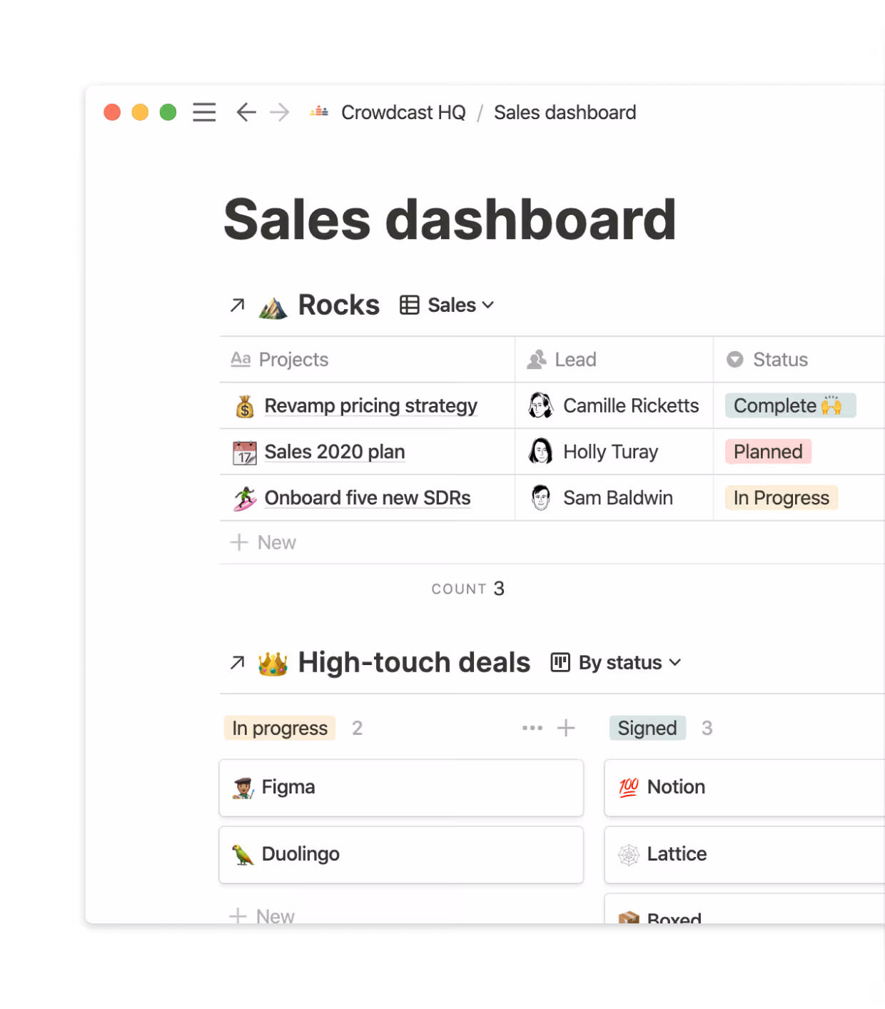 Each team can pull in information from multiple places to create a dashboard.