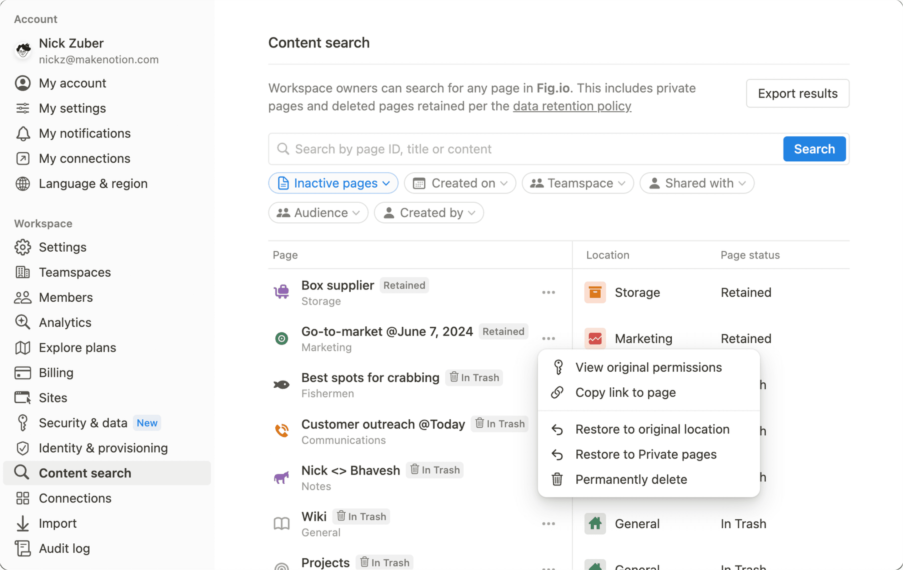 Buscar páginas eliminadas y conservadas