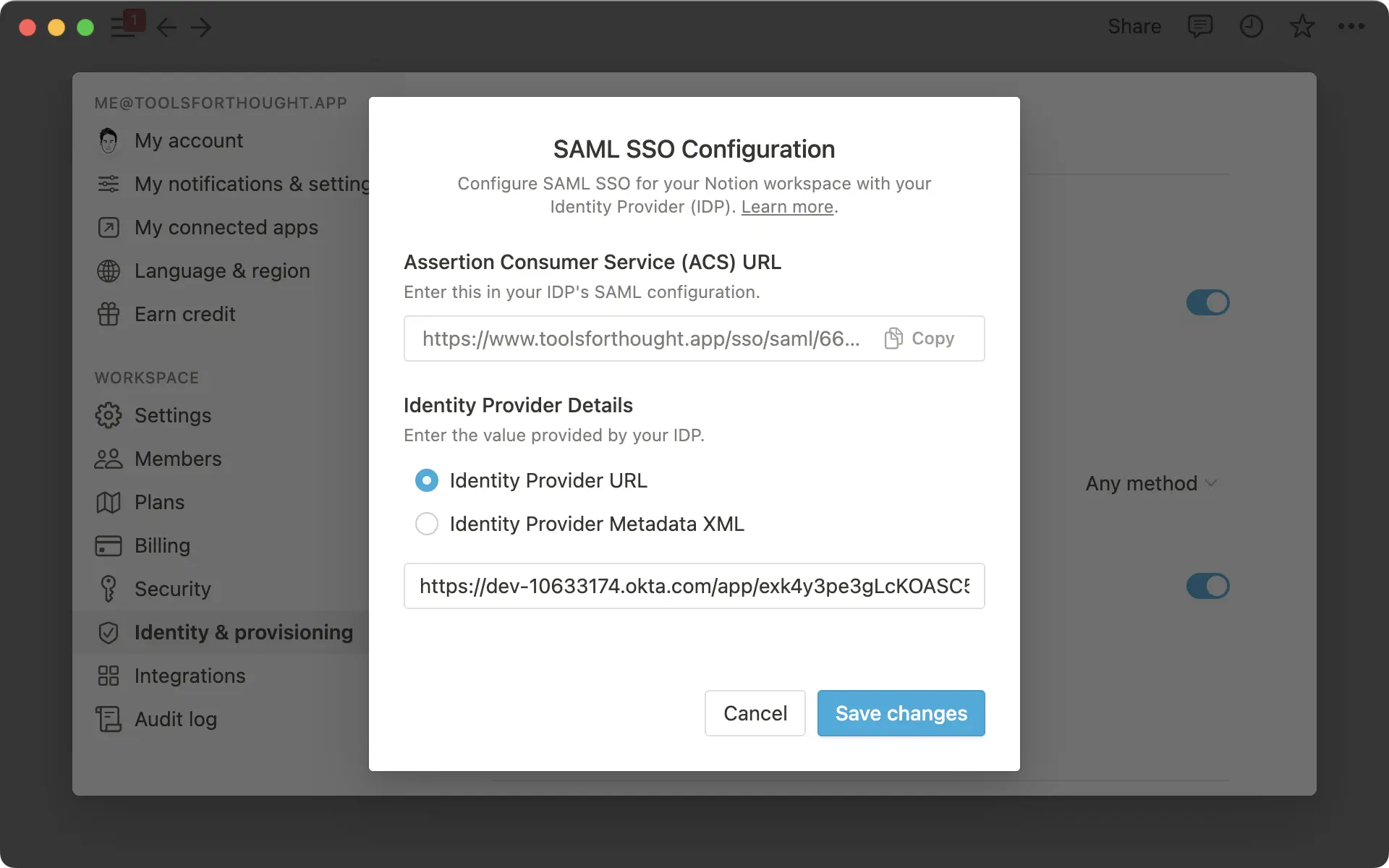 Configuración de SSO de SAML