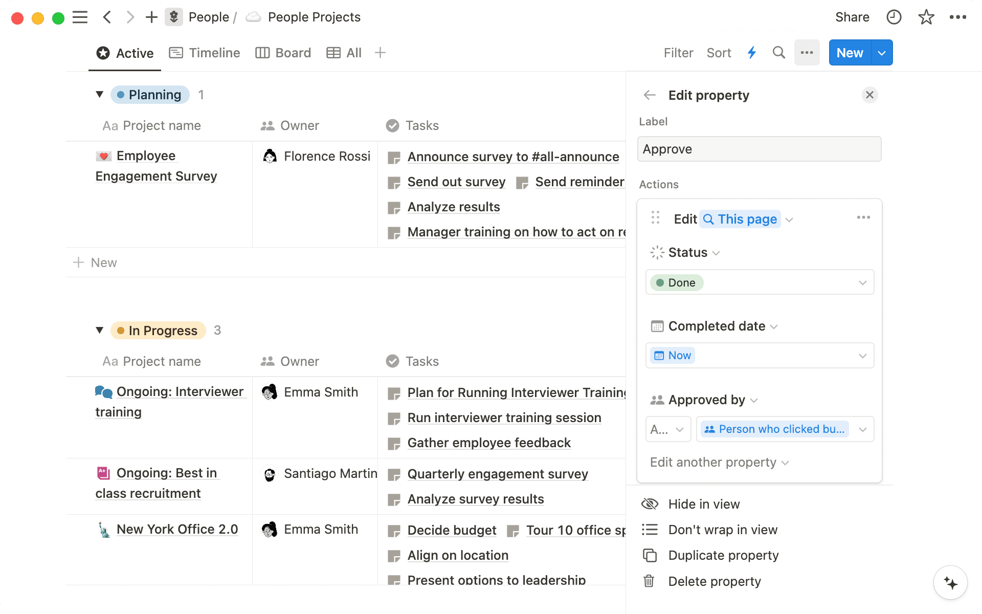 버튼 속성을 편집해 필요한 모든 단계를 추가하세요.