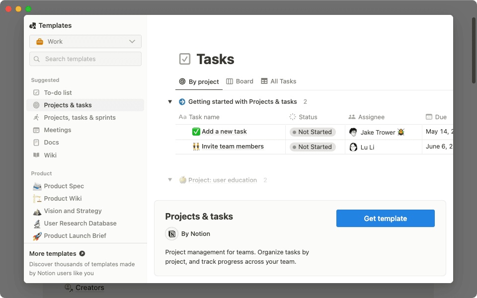 Galería de plantillas en la app
