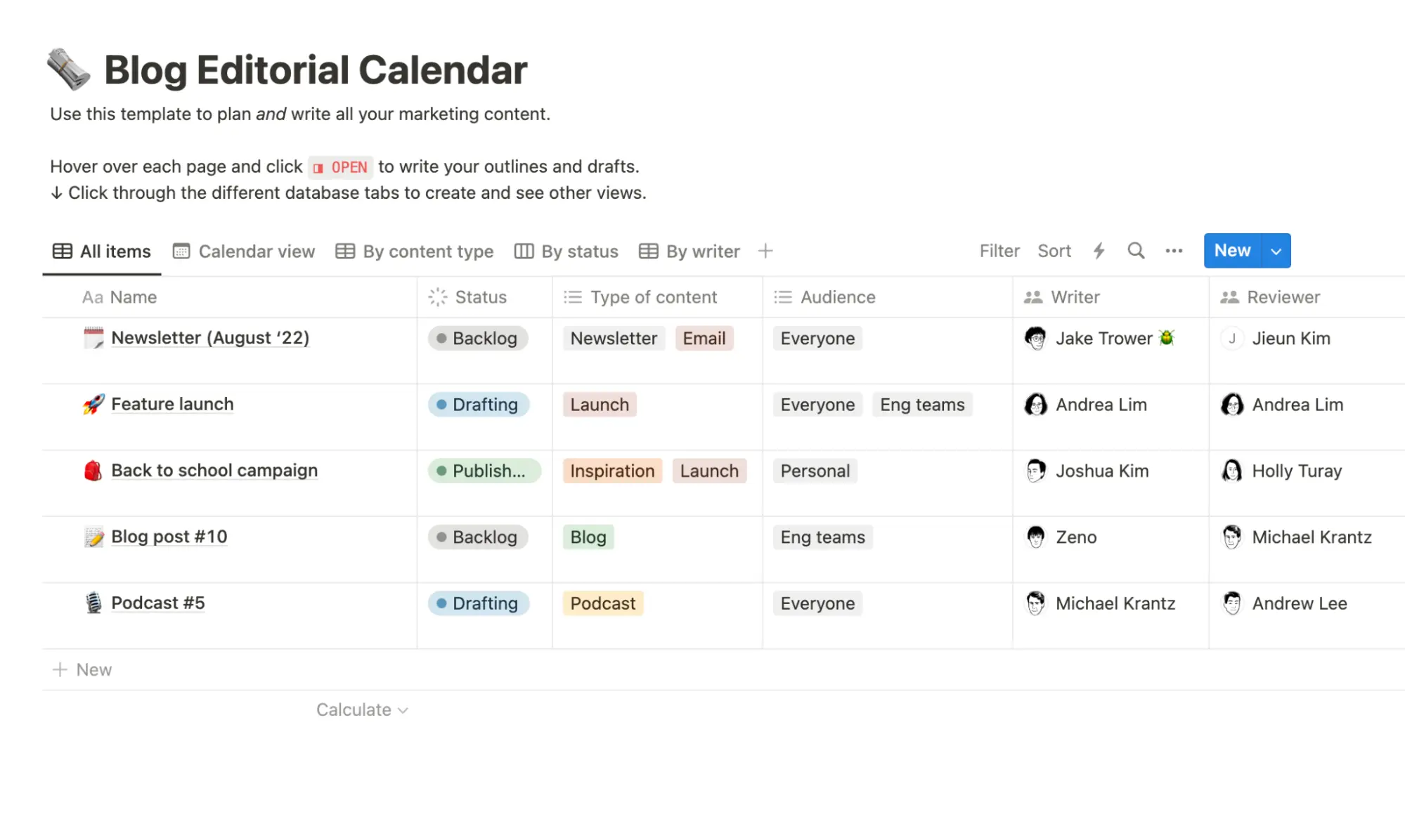 Blog Editorial Calendar