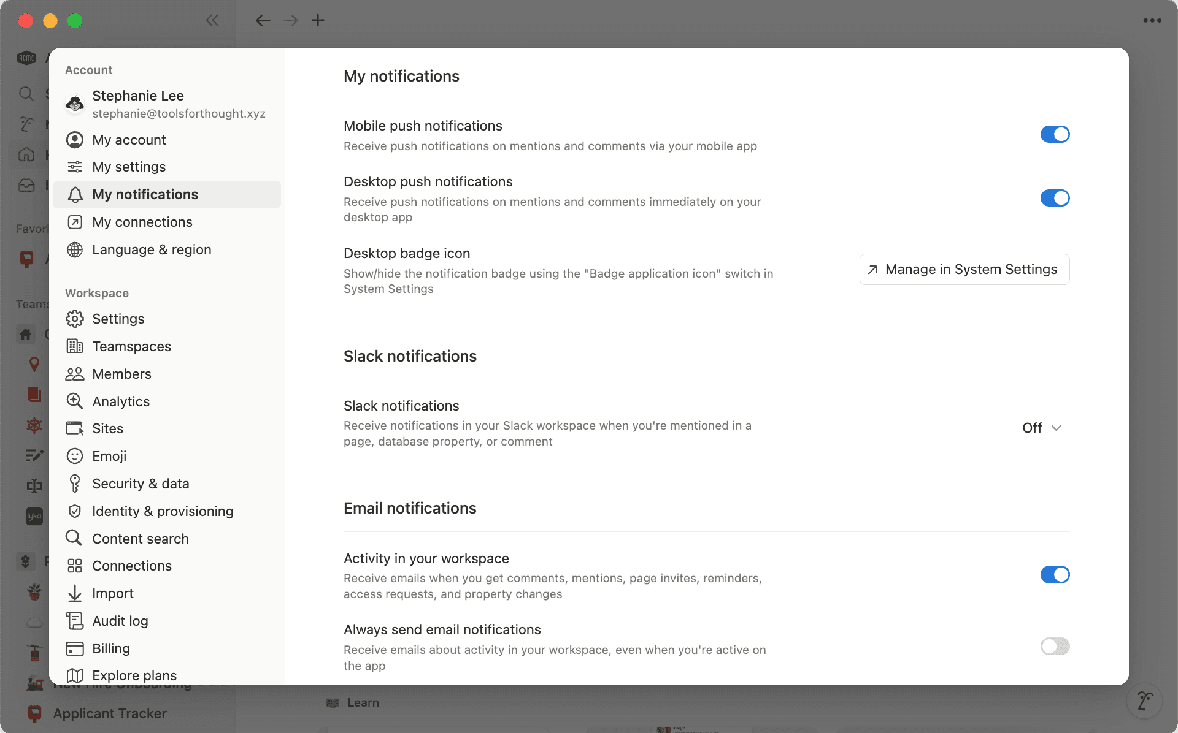 Configuración de las notificaciones - escritorio