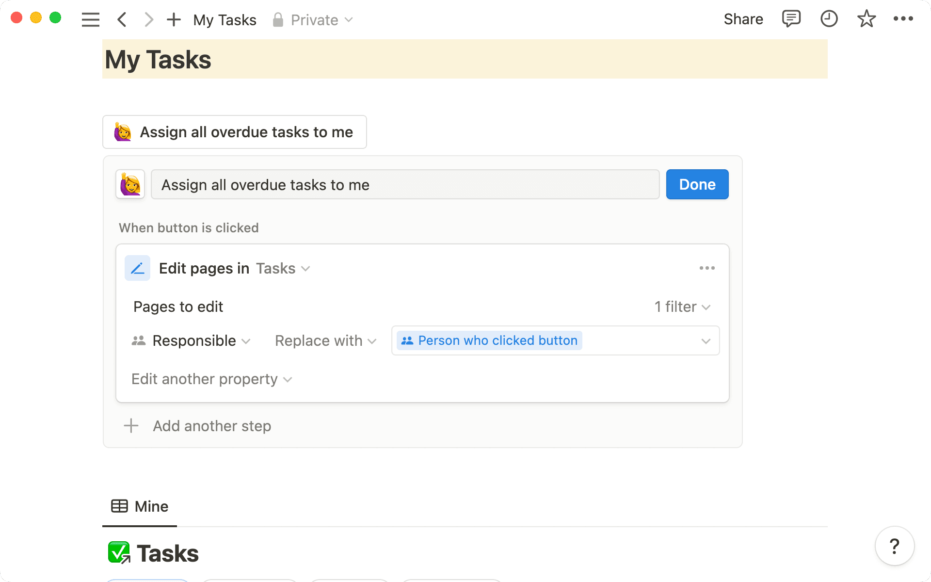 적용한 필터에 따라 데이터베이스의 특정 항목을 편집할 수 있는 버튼을 구성할 수 있습니다.