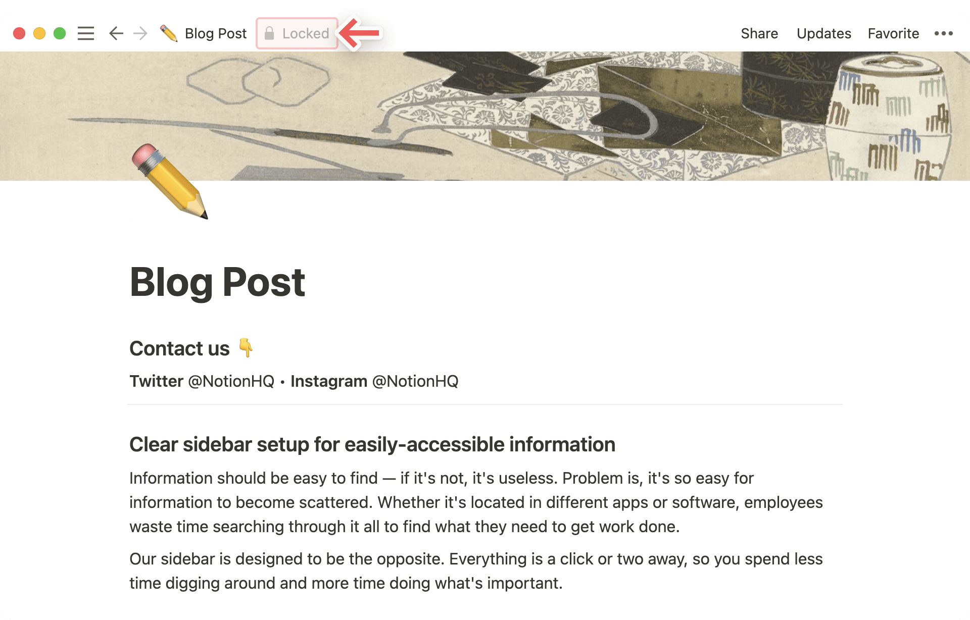 Colaborar dentro de un espacio de trabajo - página bloqueada
