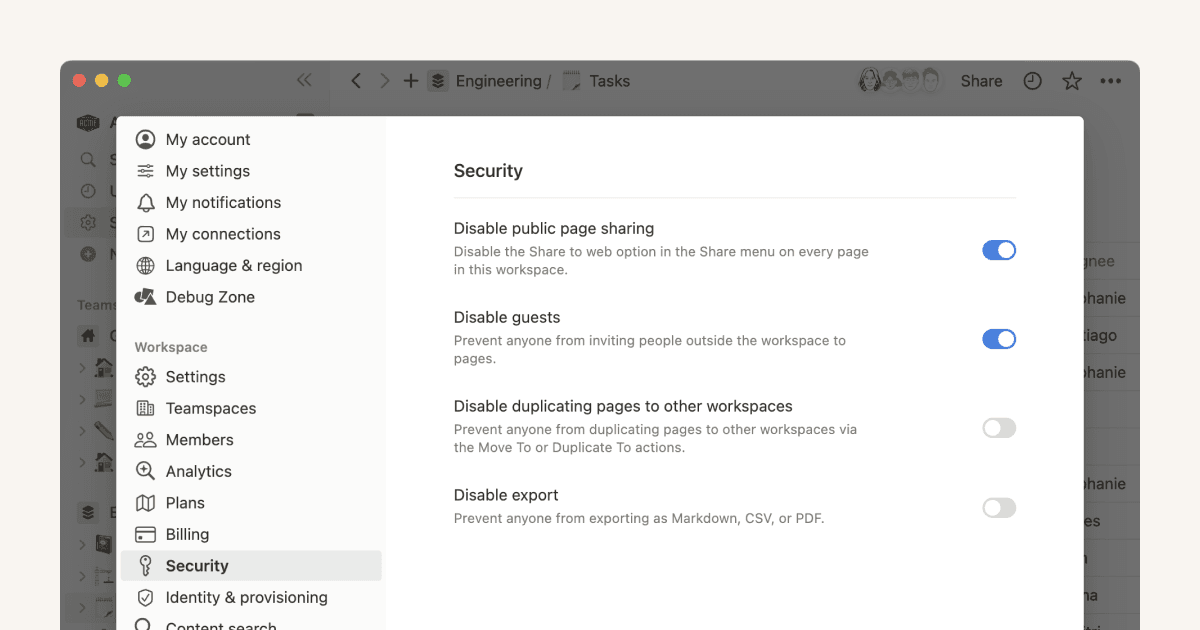 Disposiciones de seguridad de Notion para empresas