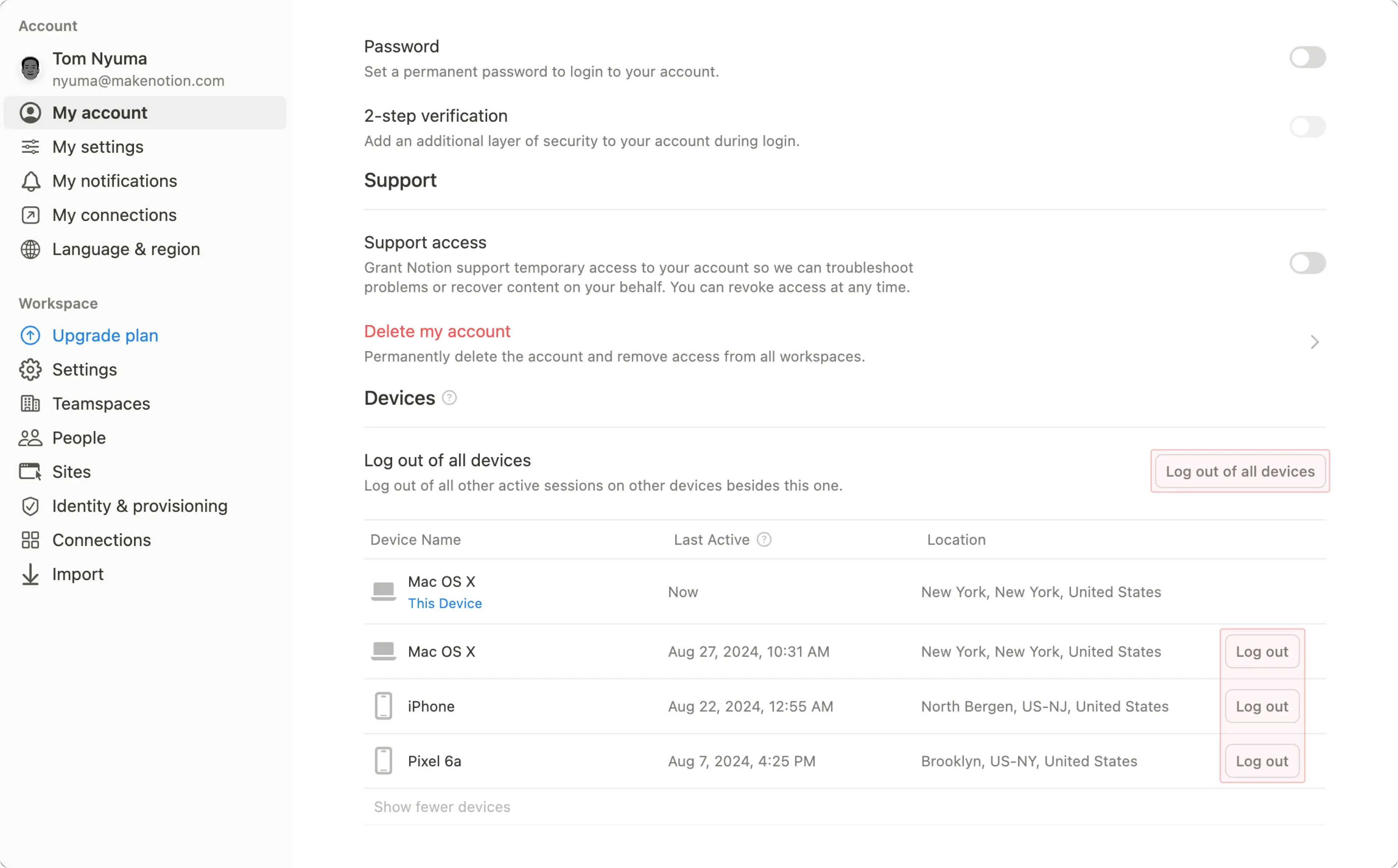 ca: cerrar sesión de manera remota