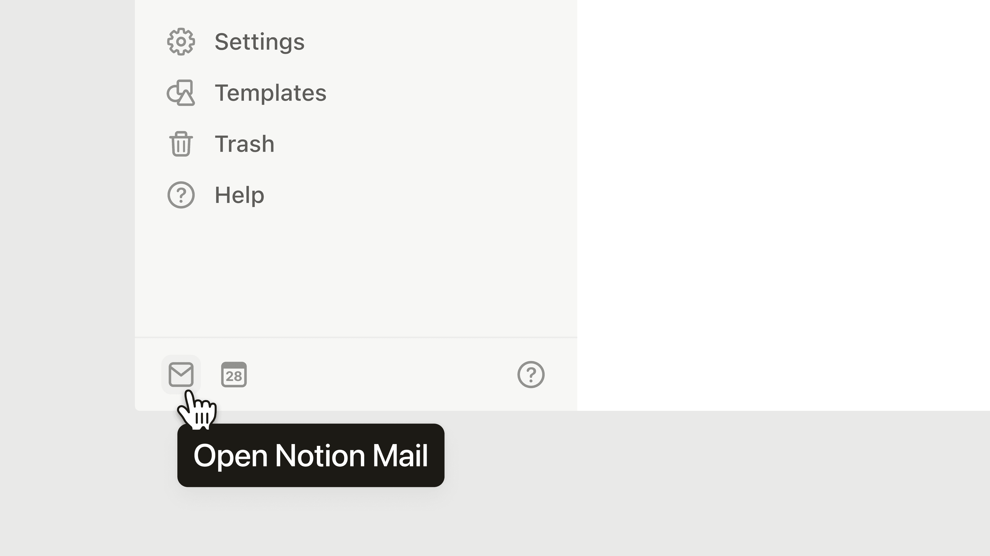 ca: punto de entrada de la barra lateral de notion mail