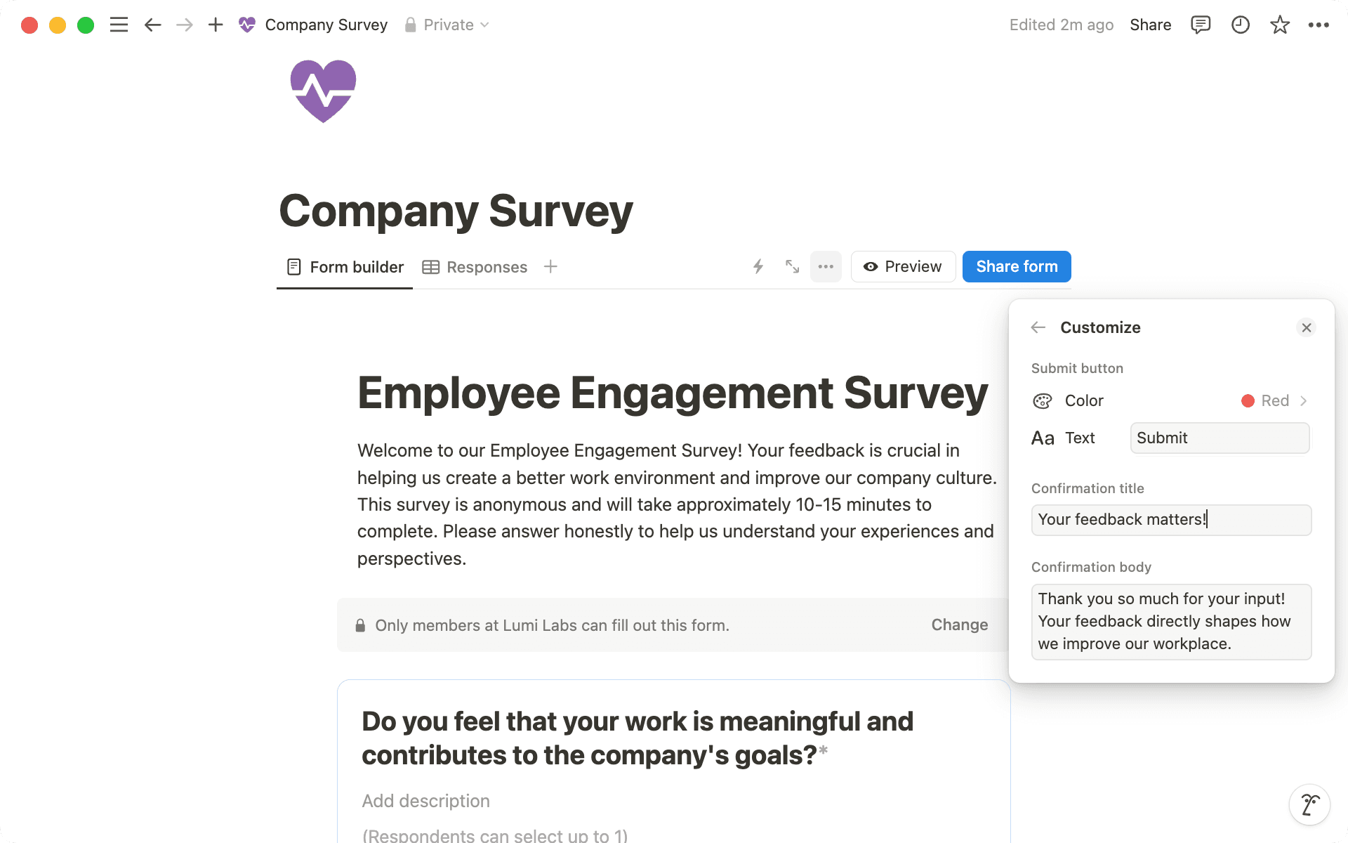 제출 버튼과 메시지를 사용자 지정하여 더욱 맞춤화된 느낌 더하기