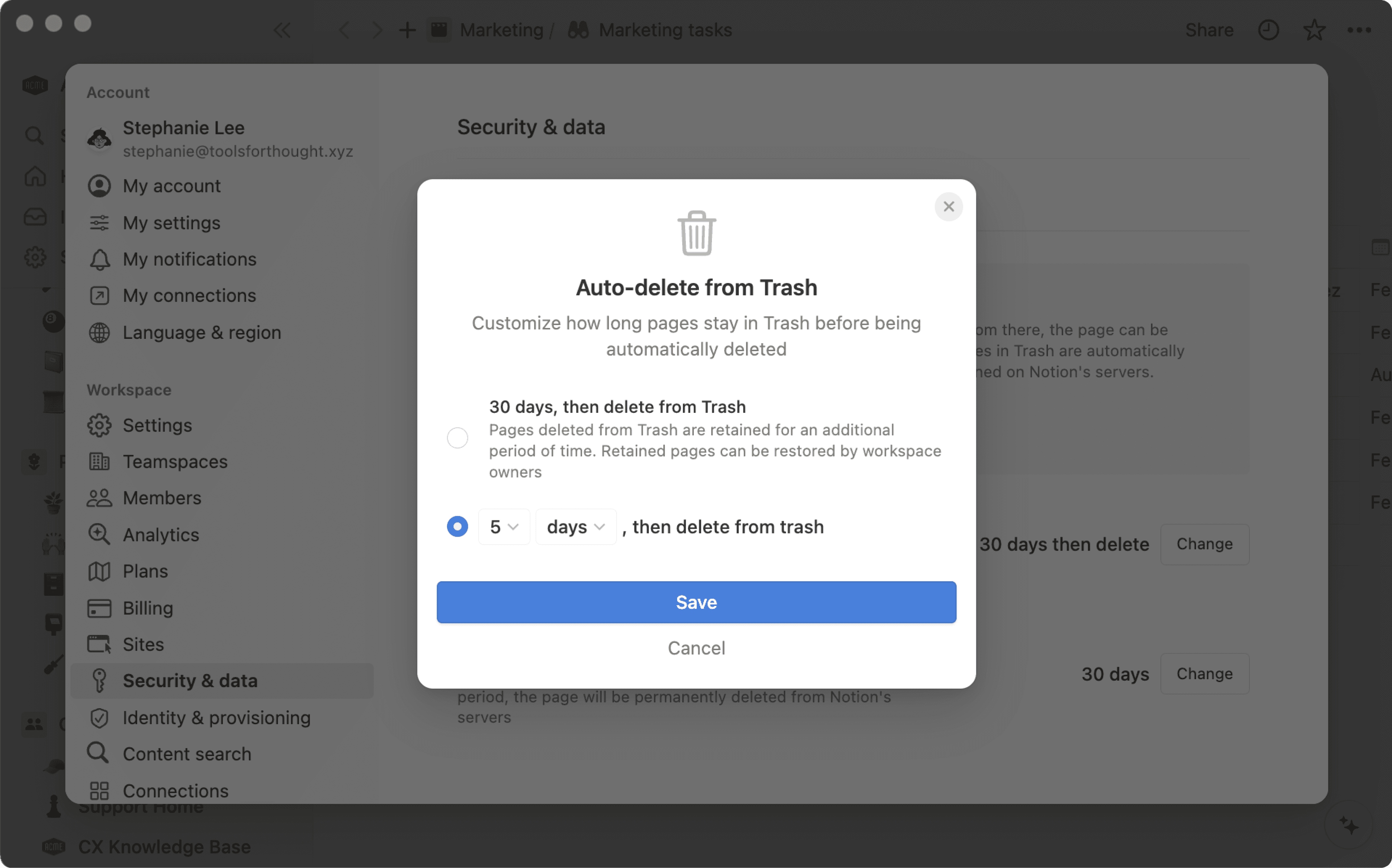 ca: configuración personalizada conservación de datos de página eliminada