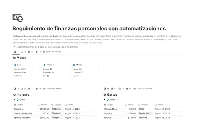 Registro de finanzas personales (con automatizaciones)