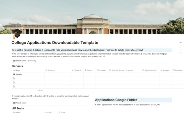 College application dashboard