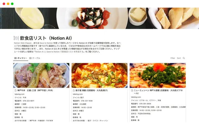 飲食店リスト(Notion AI)